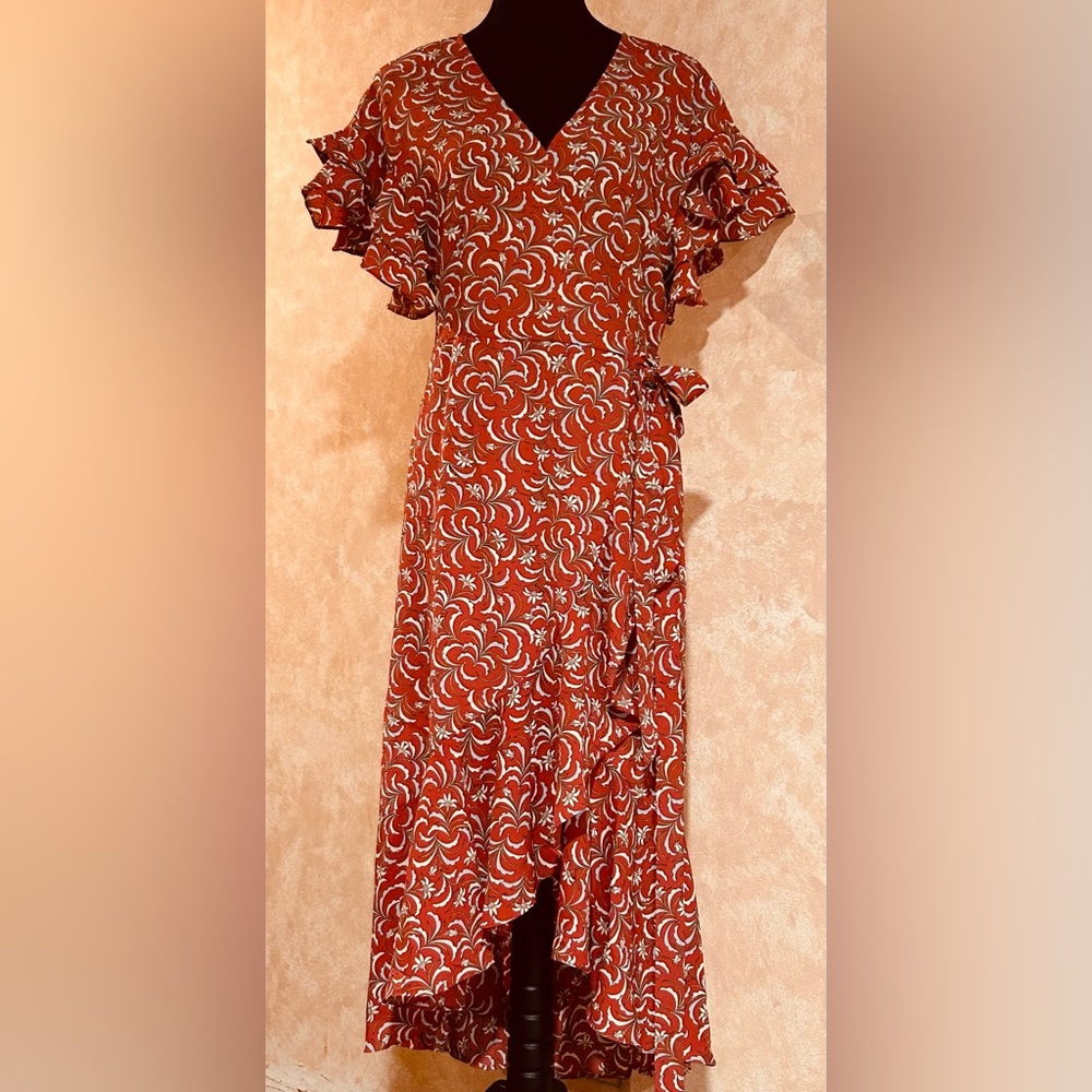 Max Studio Ruffle Crepe High/Low Wrap Midi Dress - Picture 15 of 15